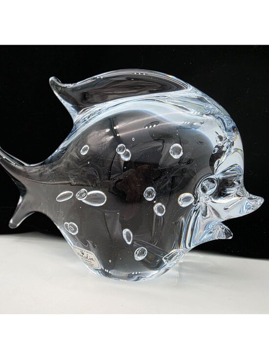 Marcolin Other - Signed Marcolin Sweden Art Glass Paperweight Fish Figure Bubbles 4.75" Tall